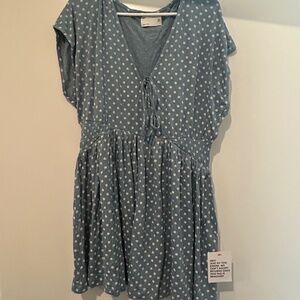 Blue and white polka dot spring dress